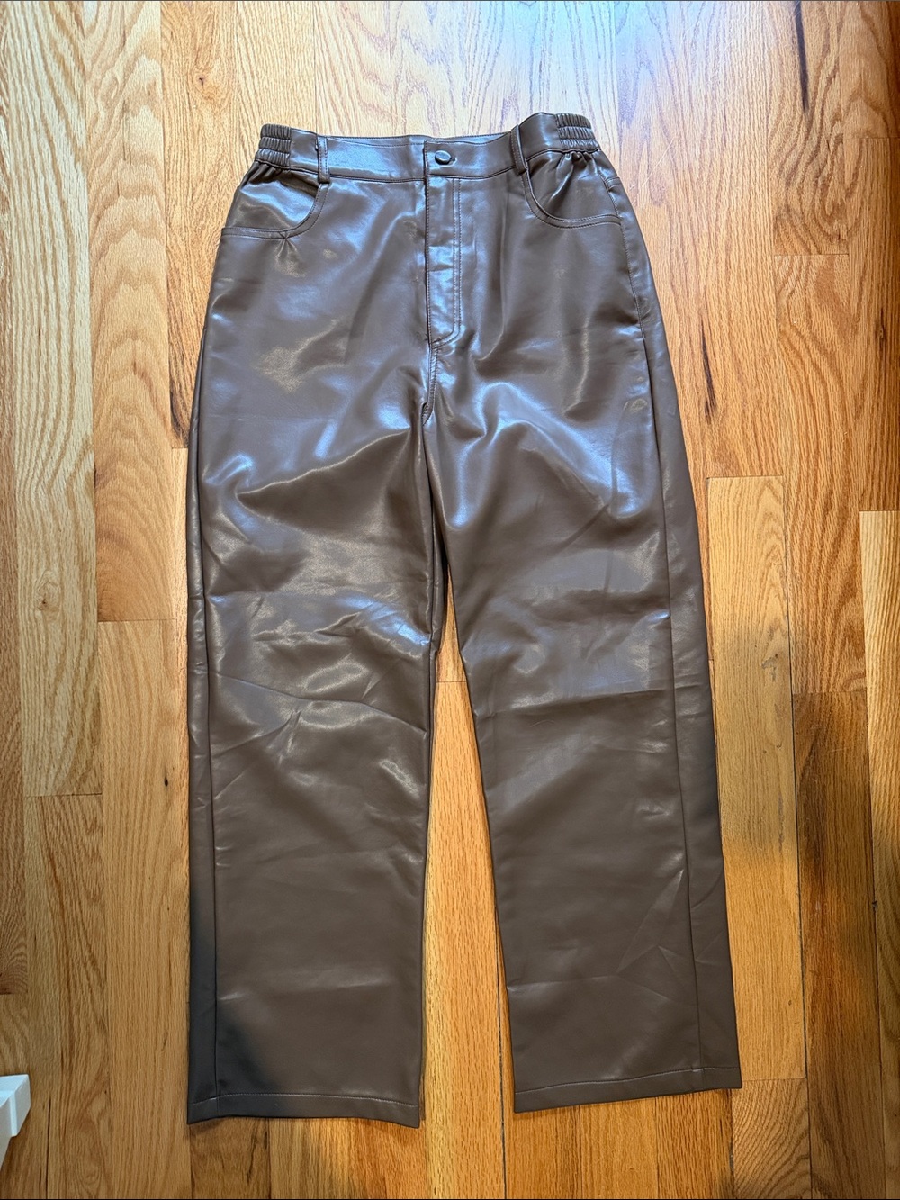 Brown Leather Straight Pants